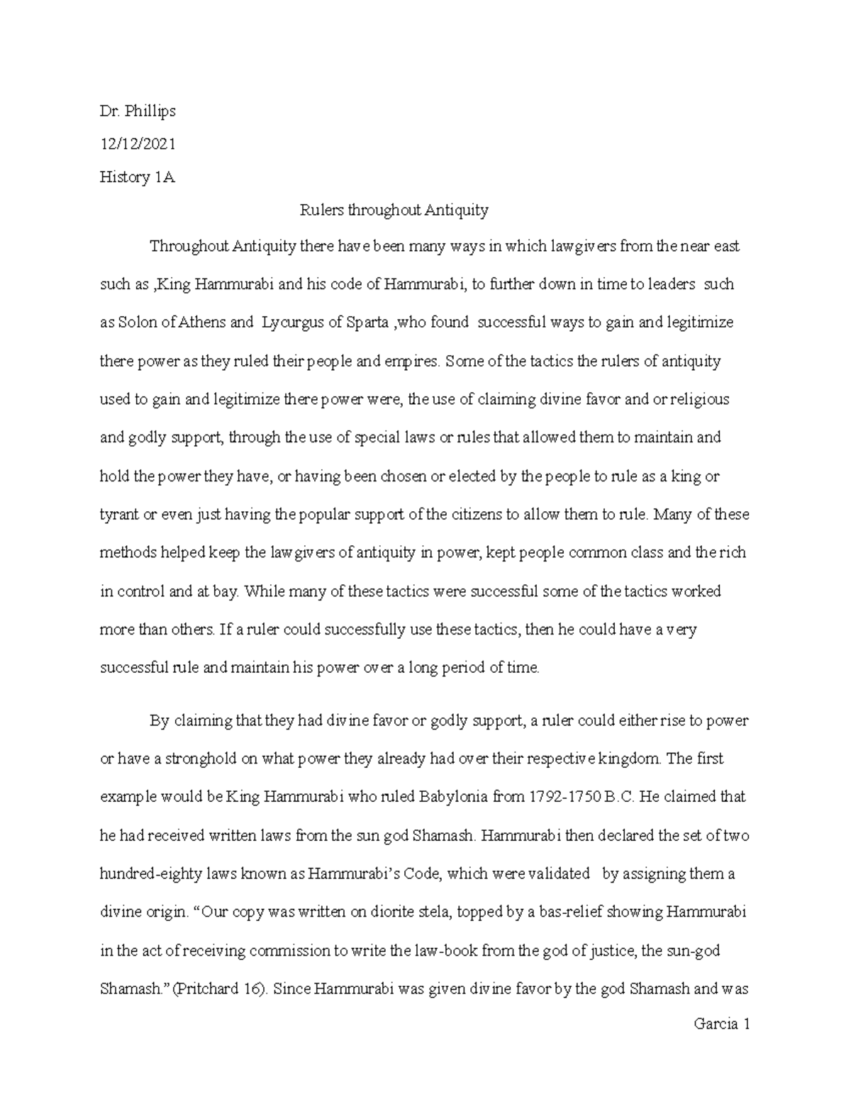 History essay Rulers throughout Antiquity Dr. Phillips 12/12/ History