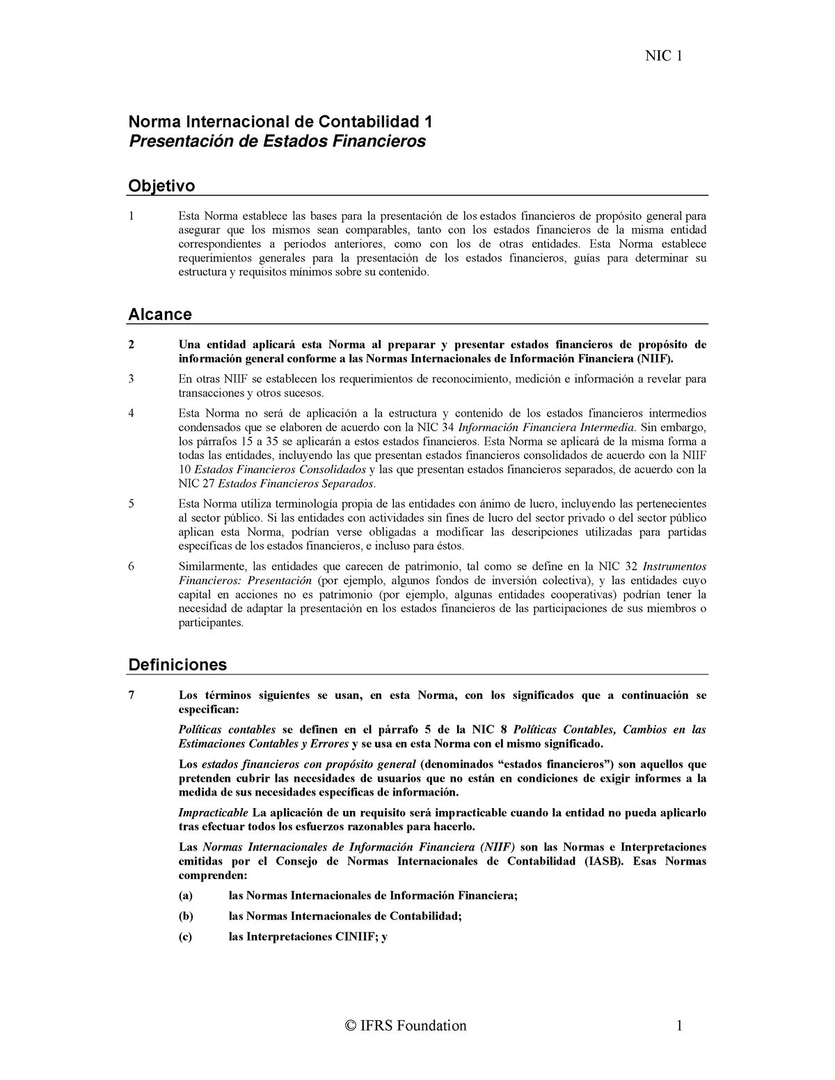 NIC 1 - Ffdbc - Norma Internacional De Contabilidad 1 Presentación De ...