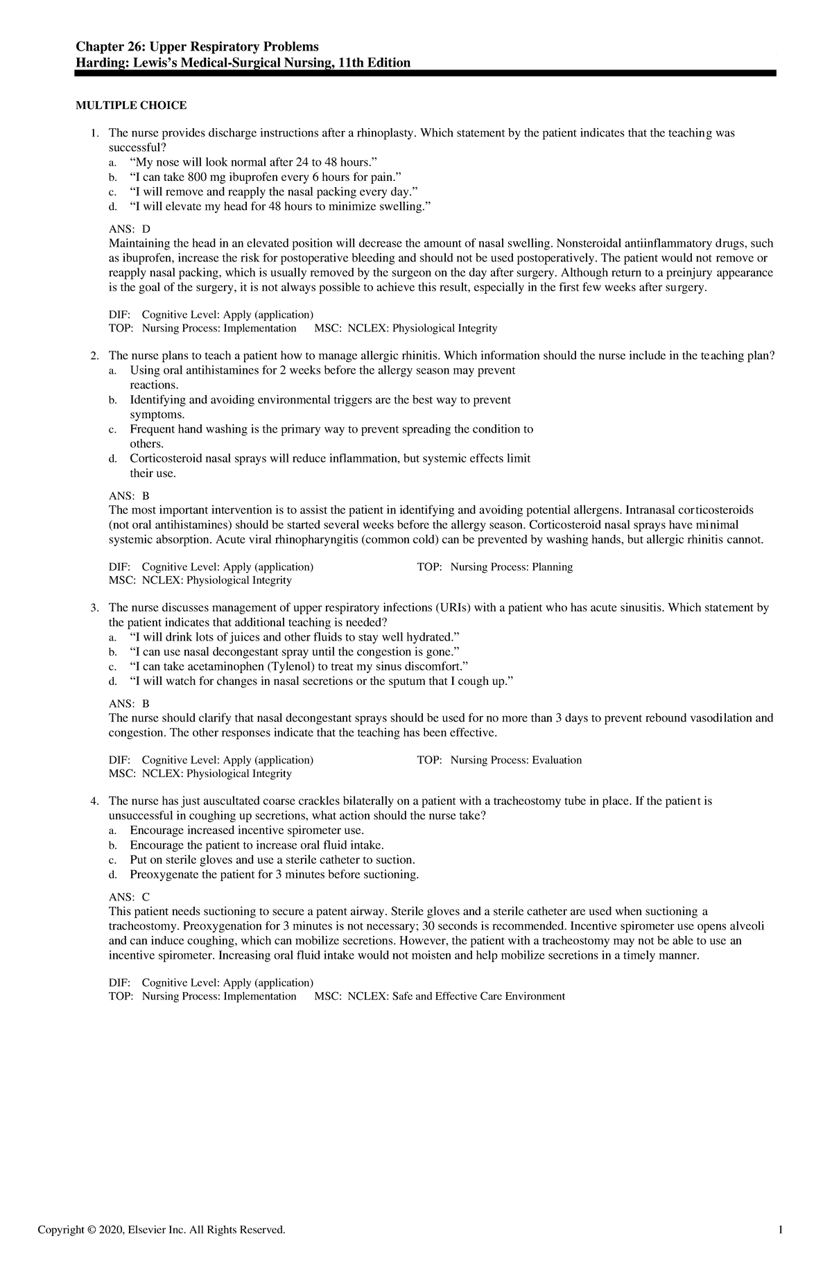 Exam View - CH0026 Harding 11e TB - Chapter 26: Upper Respiratory ...