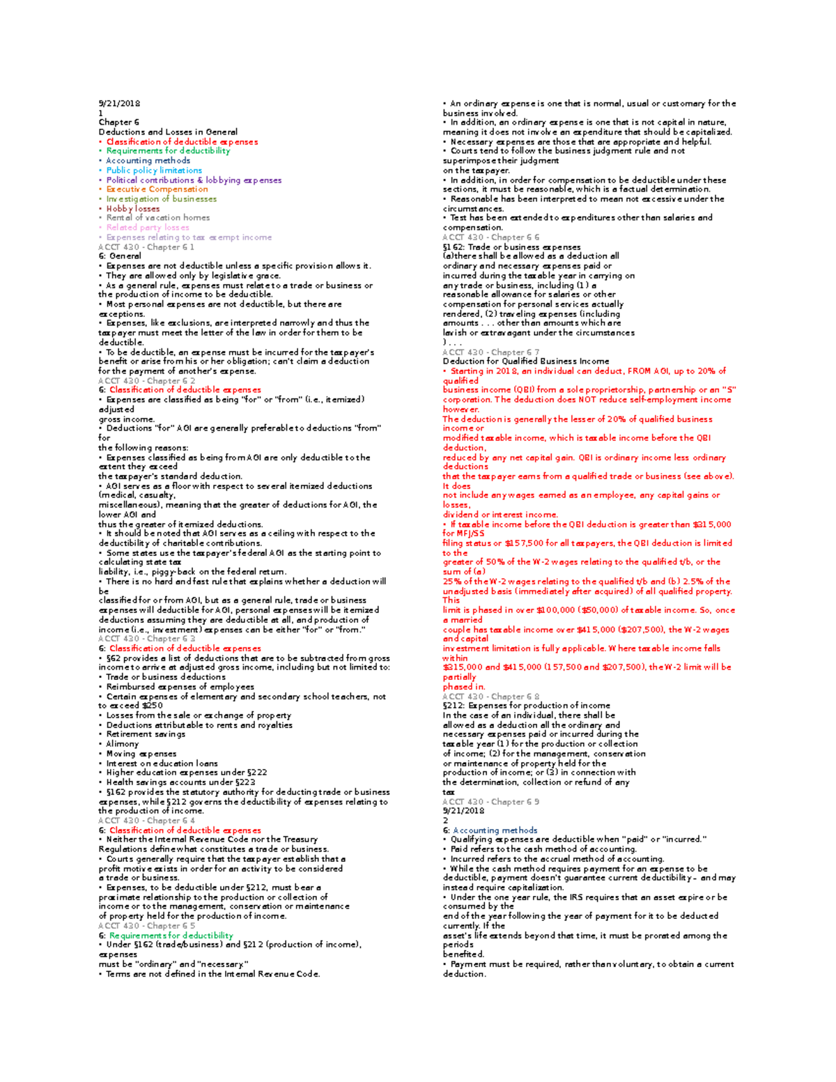 Act 430 ch 6 - 9/21/ 1 Chapter 6 Deductions and Losses in General ...