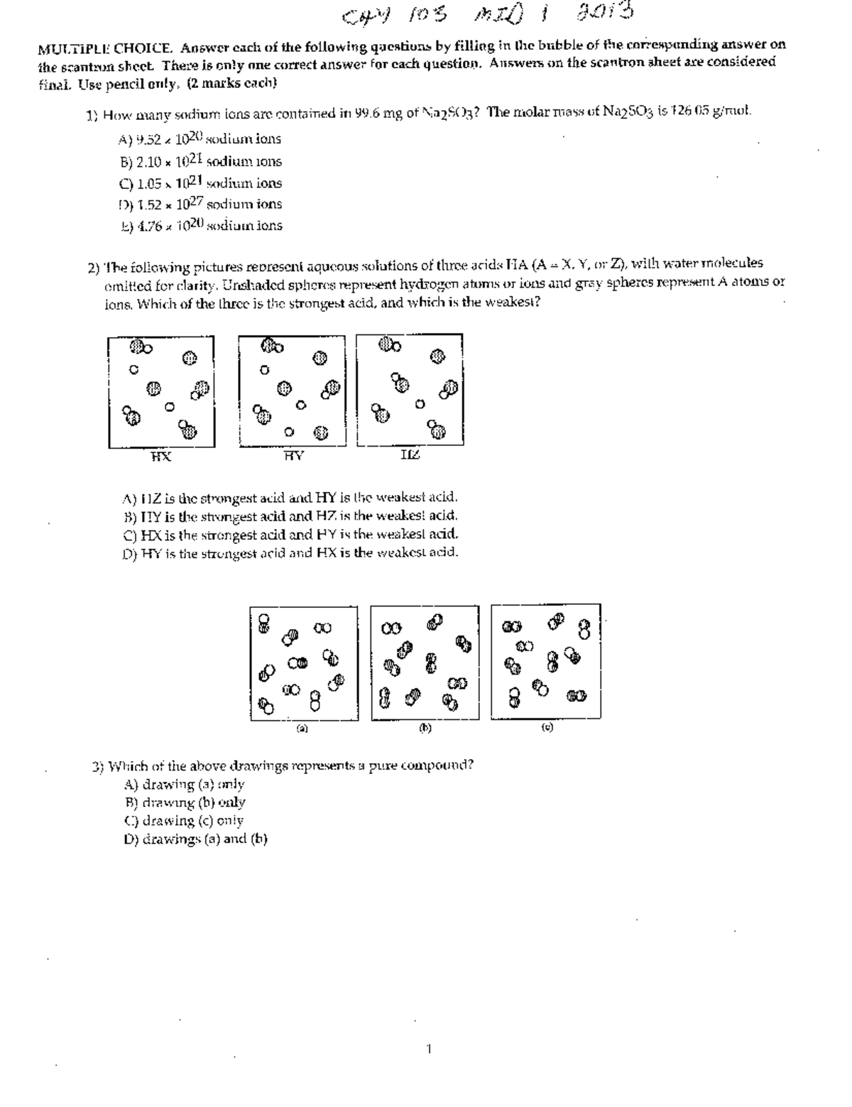 Chemistry Practice Midterm - CHY-103 - Studocu