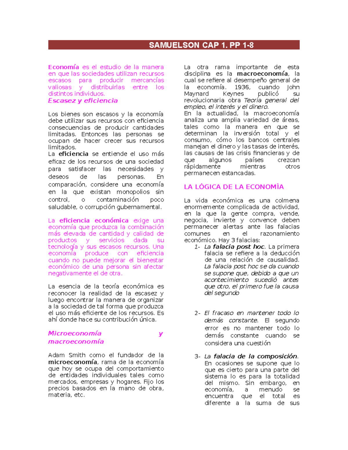 Samuelson CAP 1 PAGINA 1 -8 - SAMUELSON CAP 1. PP 1- Economía Es El ...