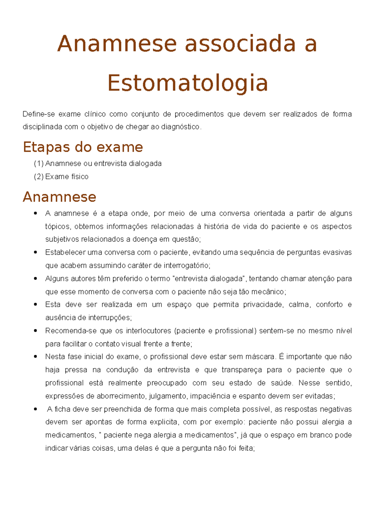 Anamnese e prontuário - Estomatologia