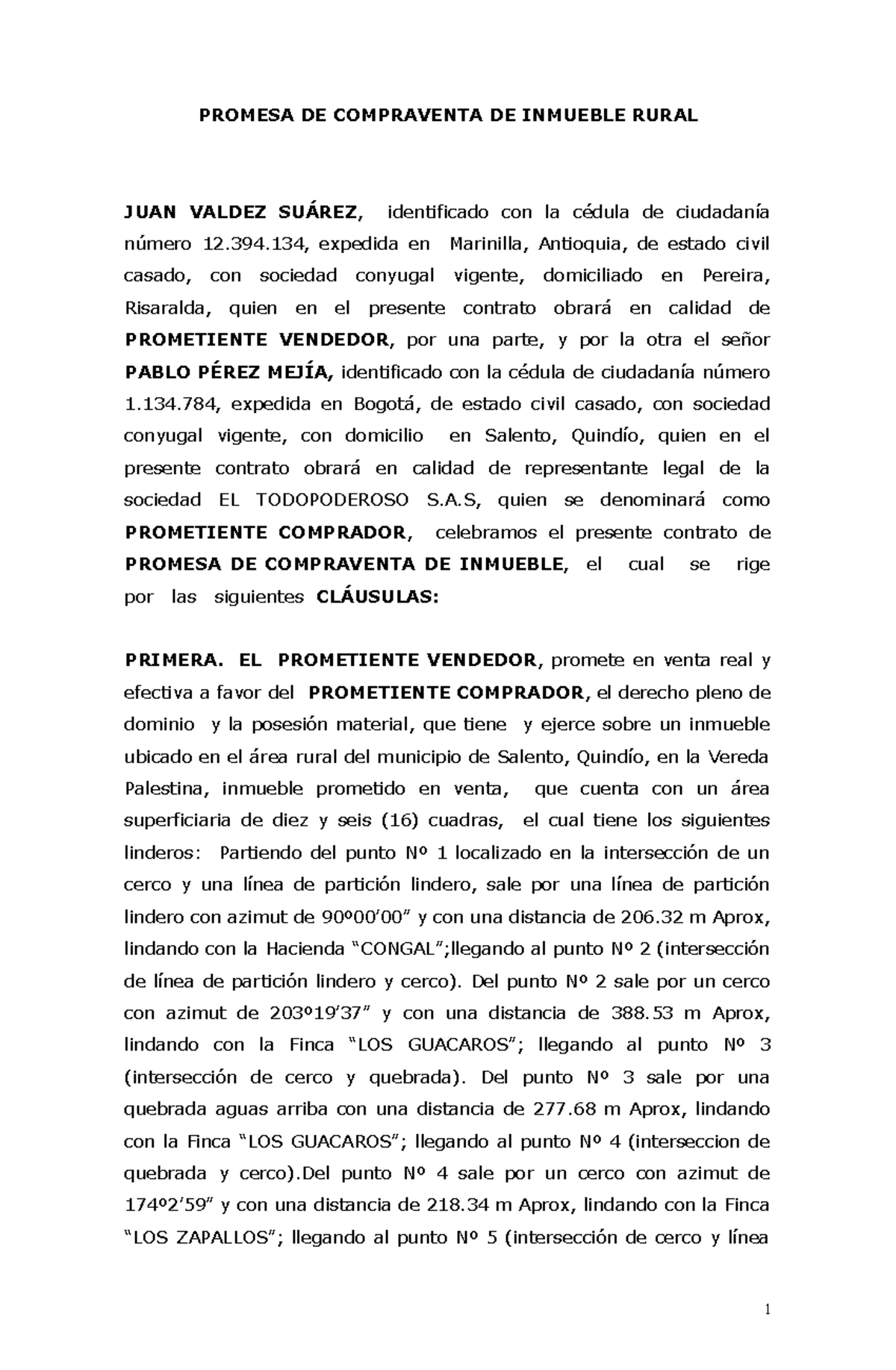 Modelo De Contrato De Promesa 1 Promesa De Compraventa De Inmueble