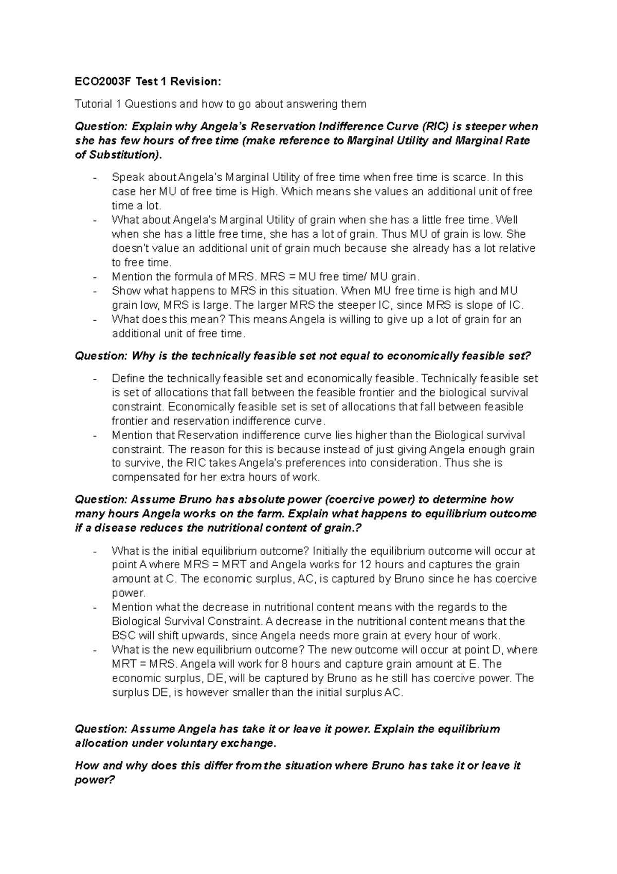 Eco Test 1 Revision - Tutorial Questions and Answers. Looks at how ...