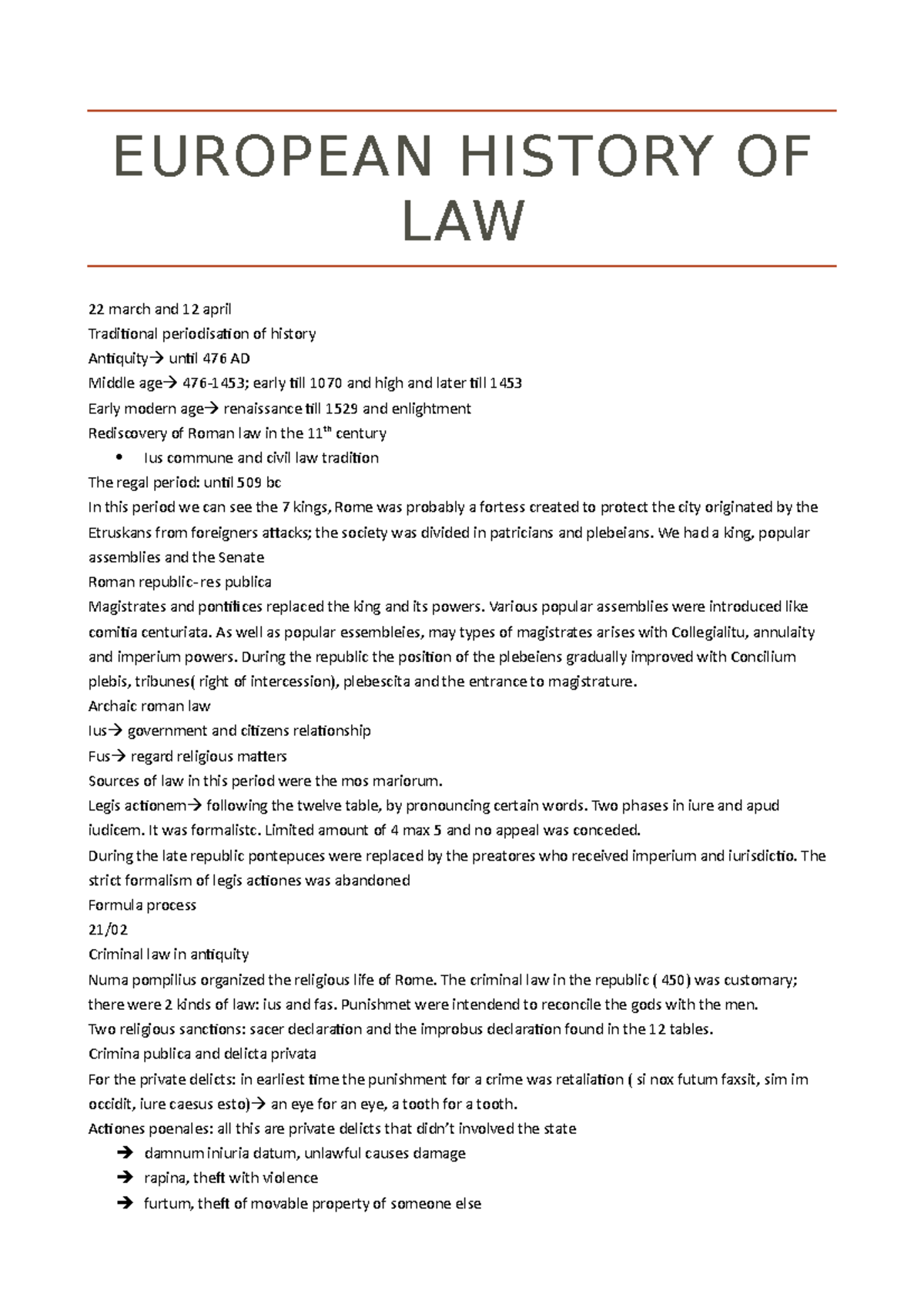 European history of law - EUROPEAN HISTORY OF LAW 22 march and 12 april ...