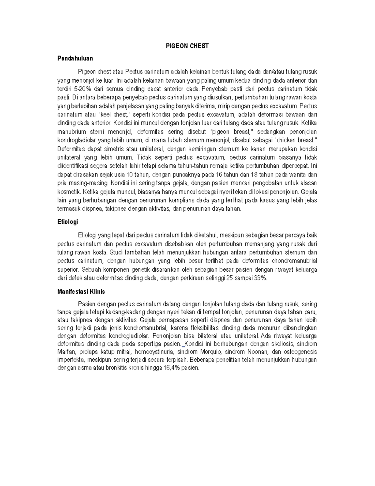 Pigeon Chest pectus carinatum PIGEON CHEST Pendahuluan Pigeon chest