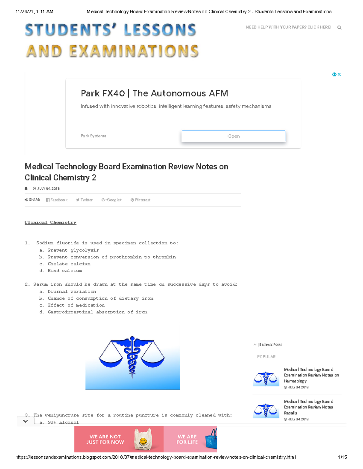 Medical Technology Board Examination Review Notes on Clinical Chemistry