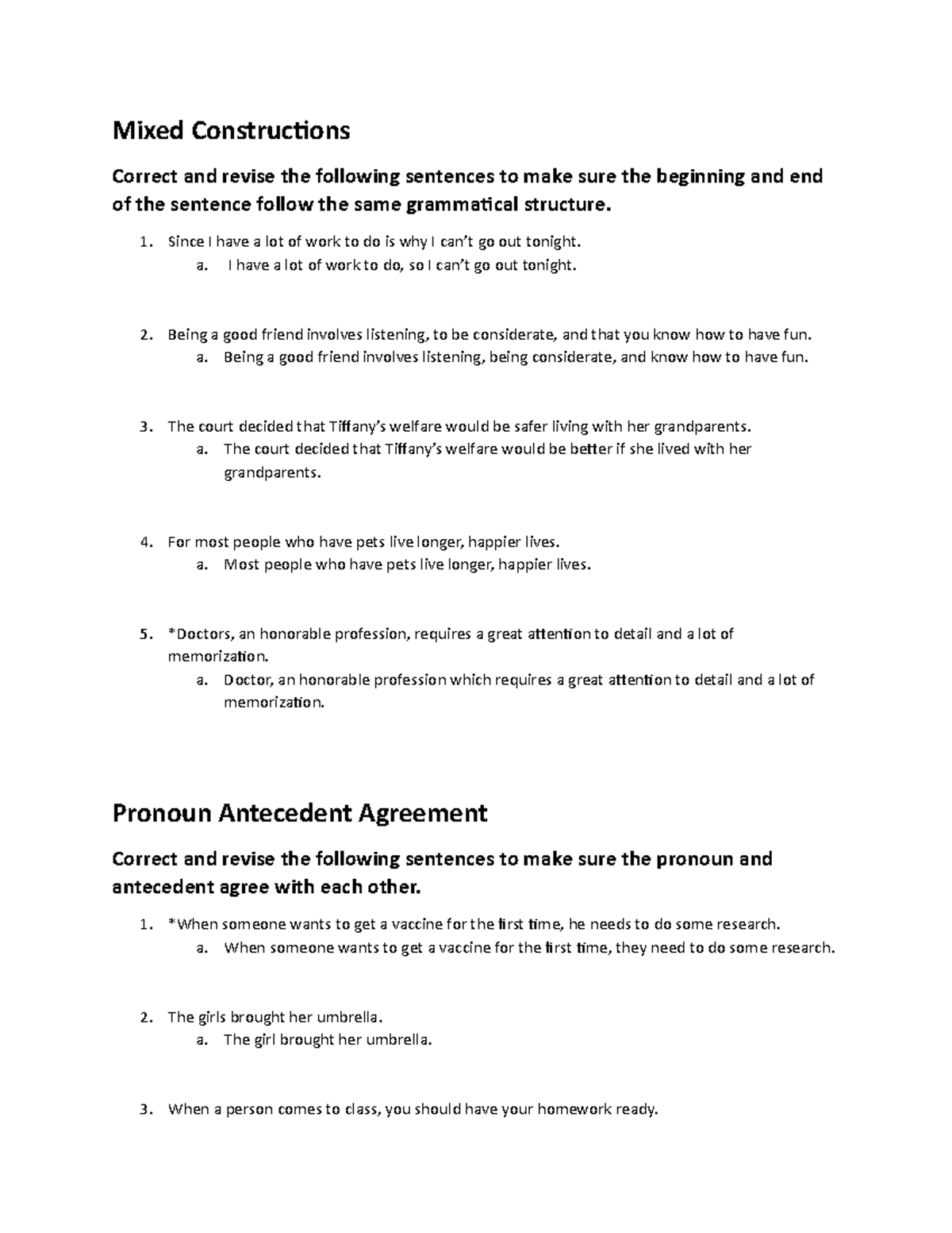 Style Presentation Worksheet Mixed Constructions Correct and revise