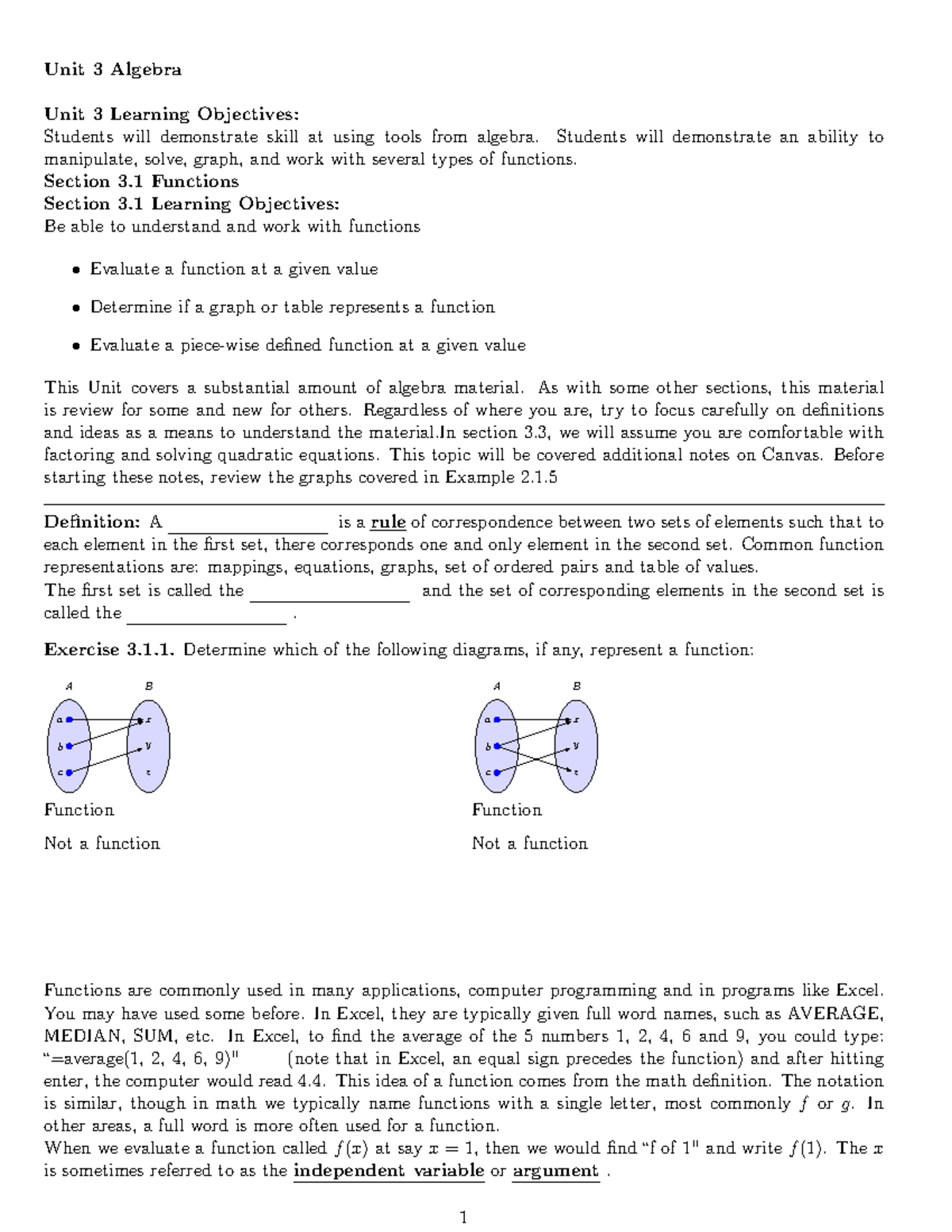 Lecture Notes 1180 Chapter 3Sp2022 - Unit 3 Algebra Unit 3 Learning ...