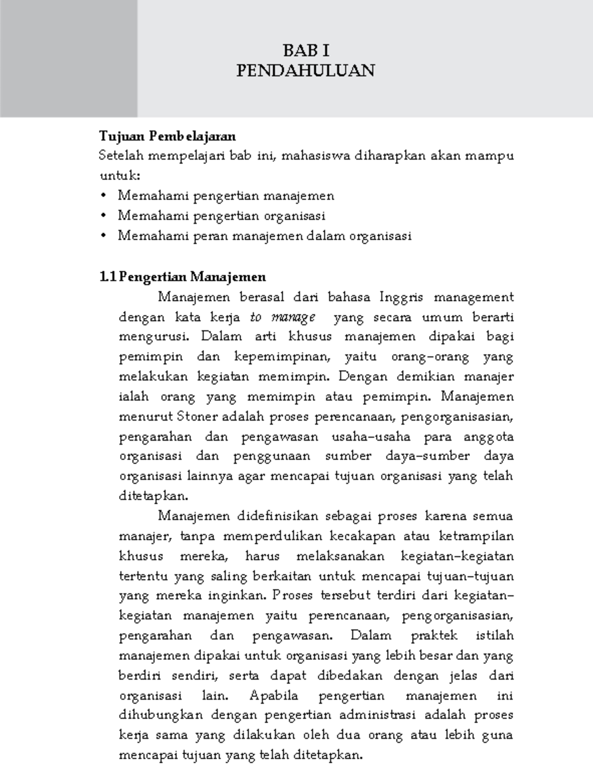 E-Book Pengantar Manajemen 1 - BAB I PENDAHULUAN Tujuan Pembelajaran ...