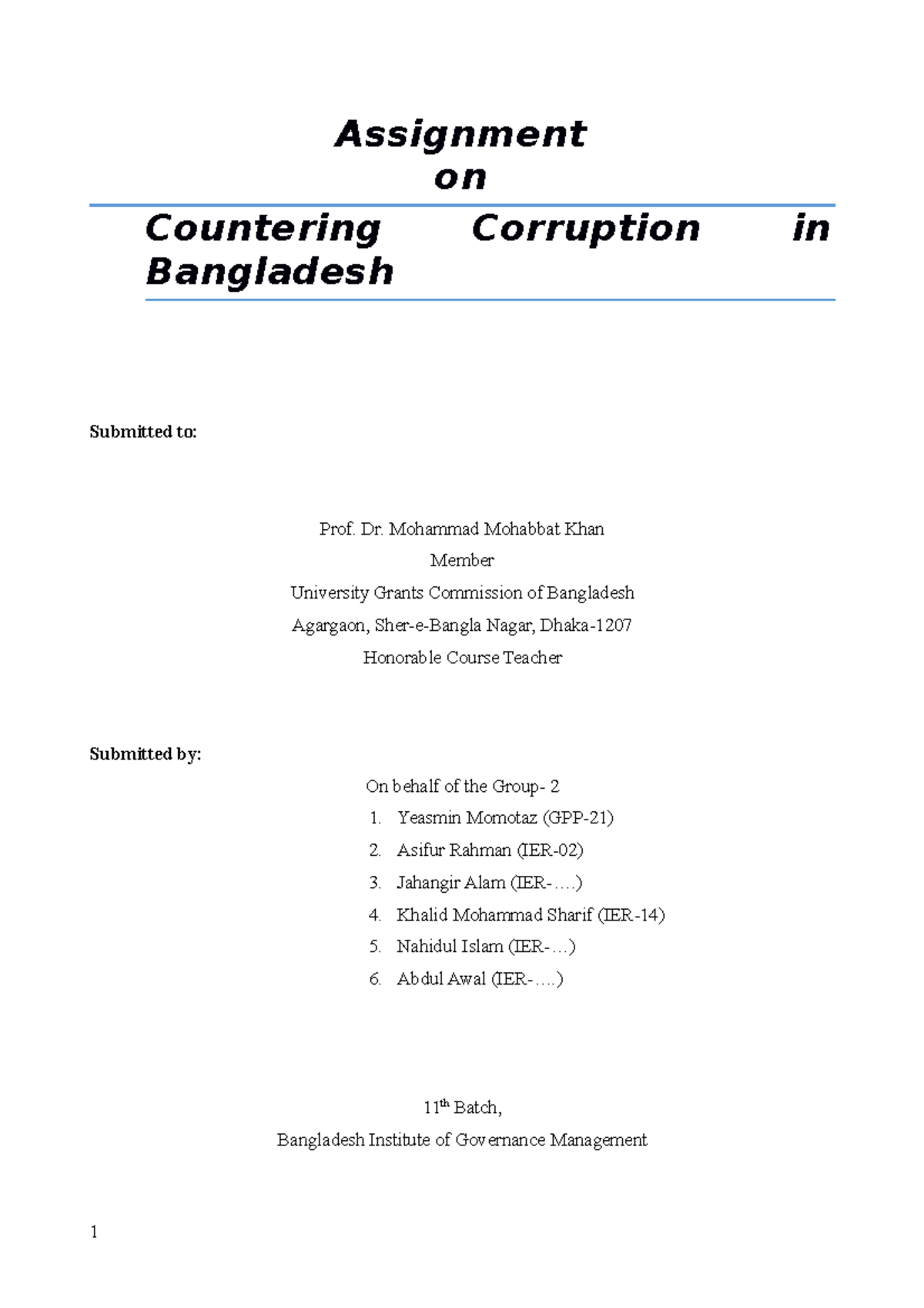 corruption topic assignment