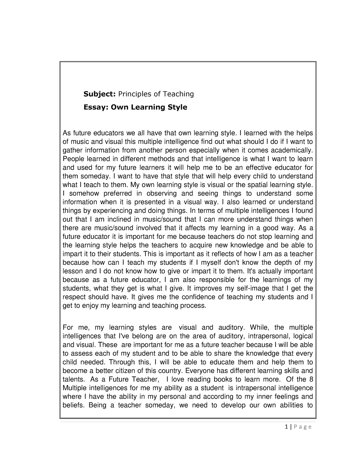 essay my learning style