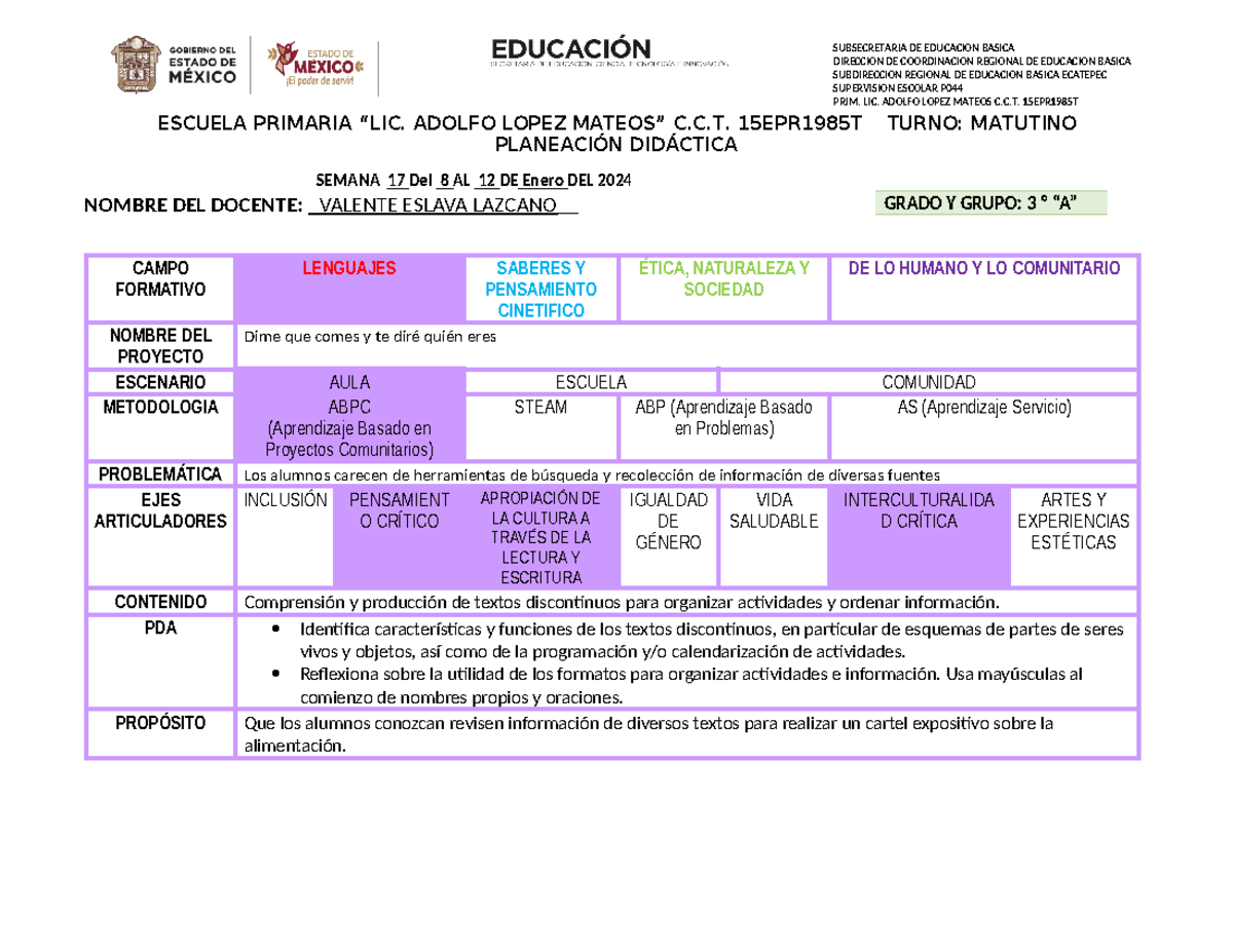 Planeacion tercer grado NEM - DIRECCION DE COORDINACION REGIONAL DE