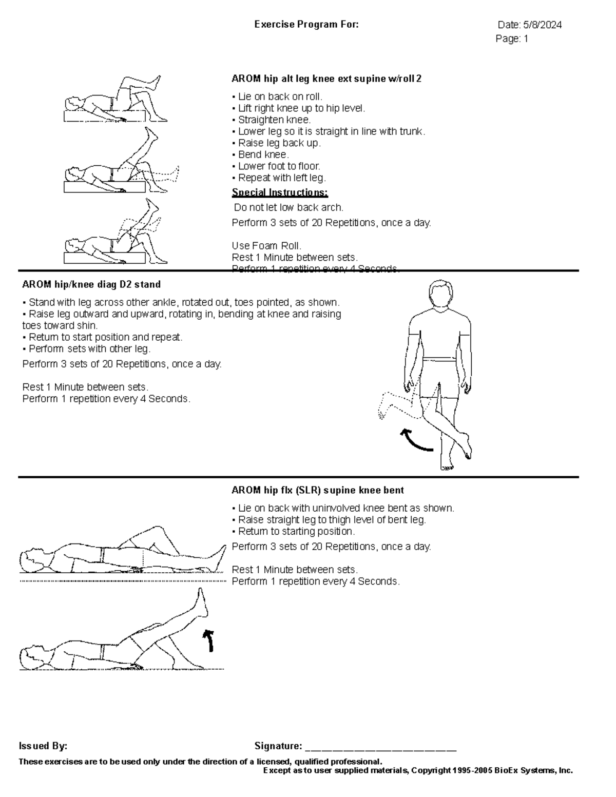 Hamstring and knee exercises - AROM hip alt leg knee ext supine w/roll ...