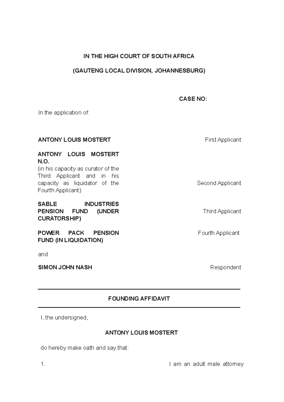 202009 16 Final Founding Affidavit IN THE HIGH COURT OF SOUTH AFRICA 