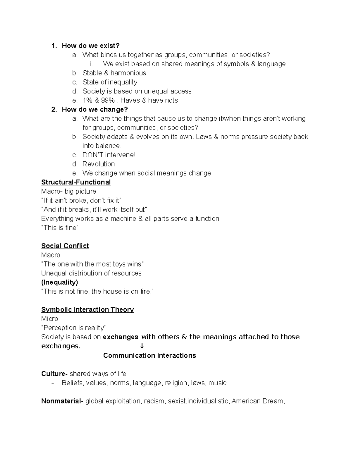 Intro. to Sociology Notes - How do we exist? a. What binds us together ...