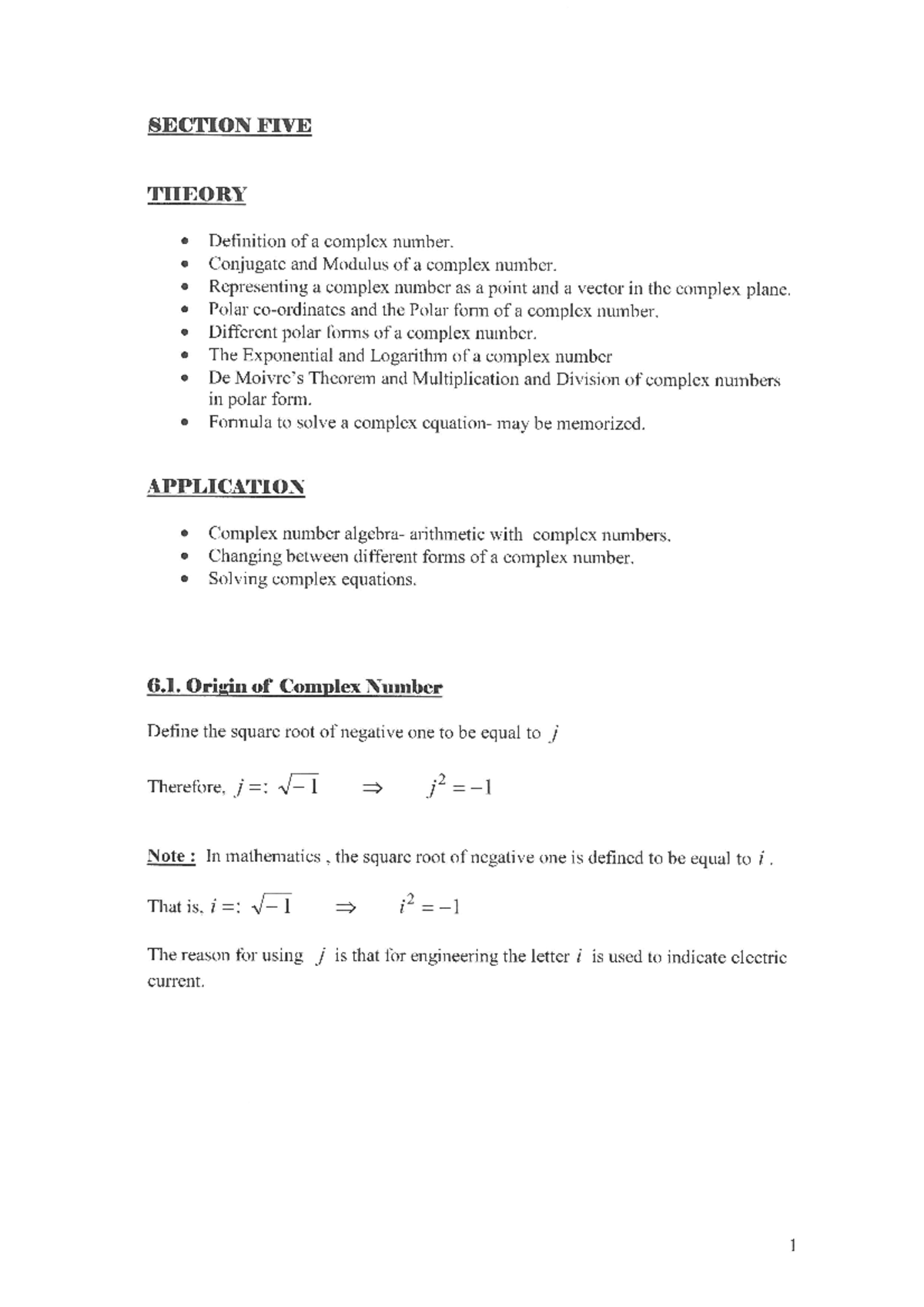 Section FIVE Complex Numbers - MATEL01 - Studocu