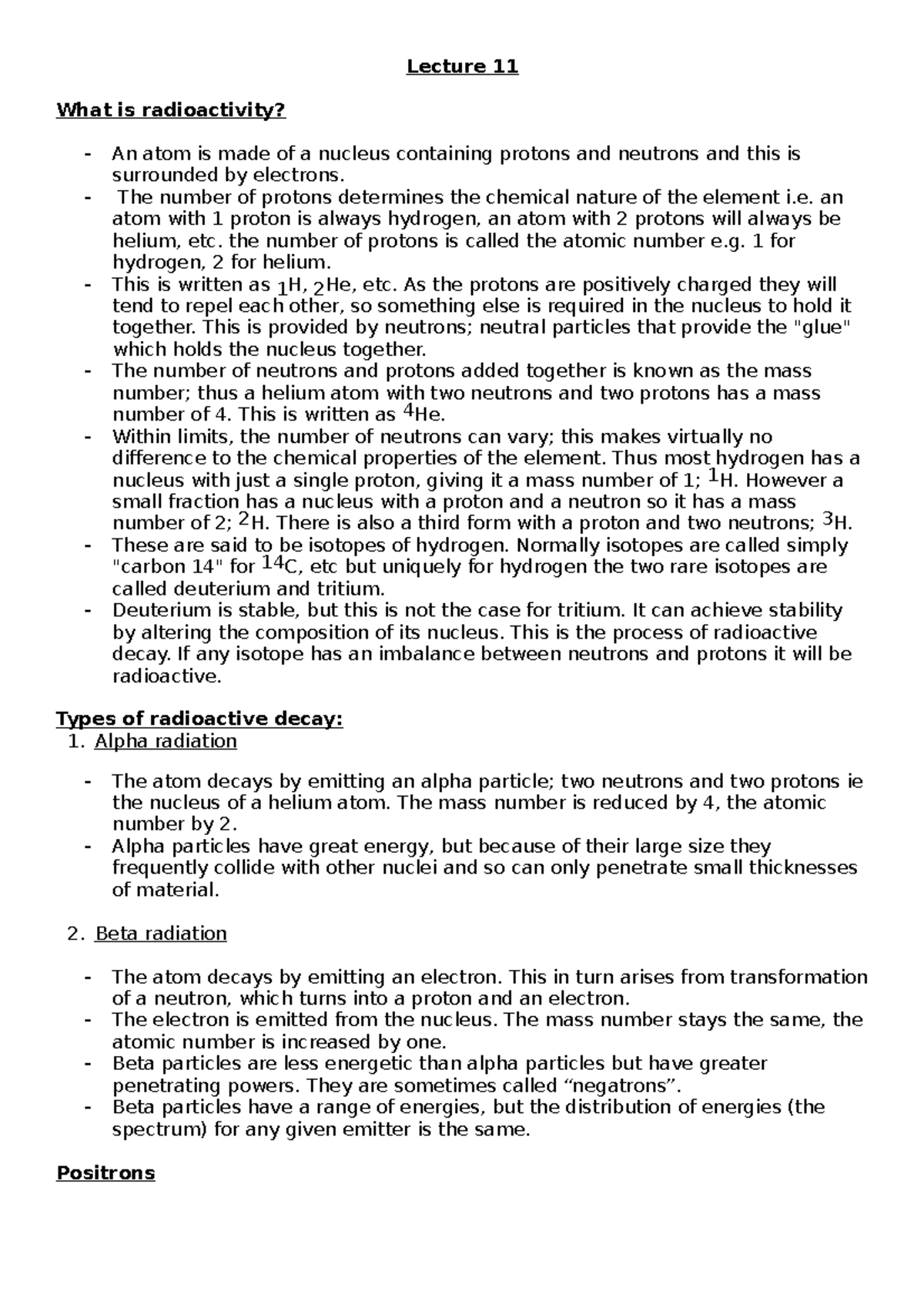 Lecture 11 - Lecture 11 What is radioactivity? An atom is made of a ...