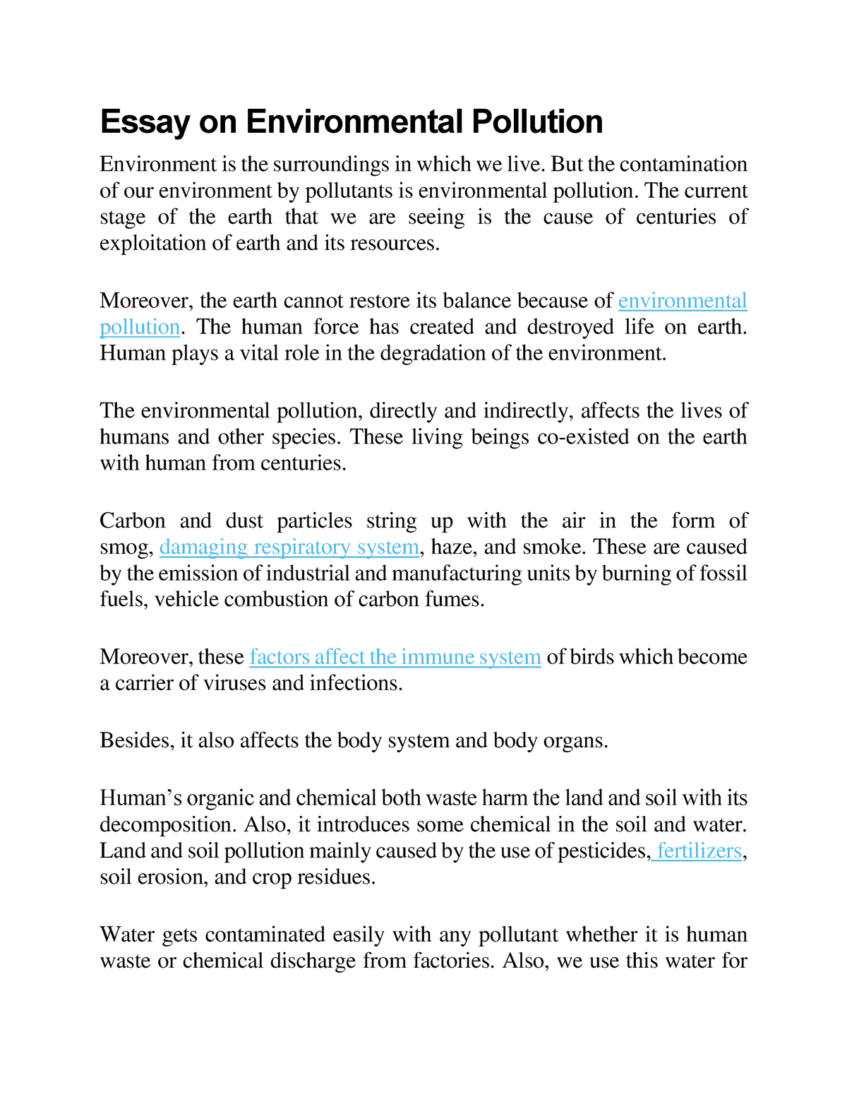 argumentative essay about environmental pollution