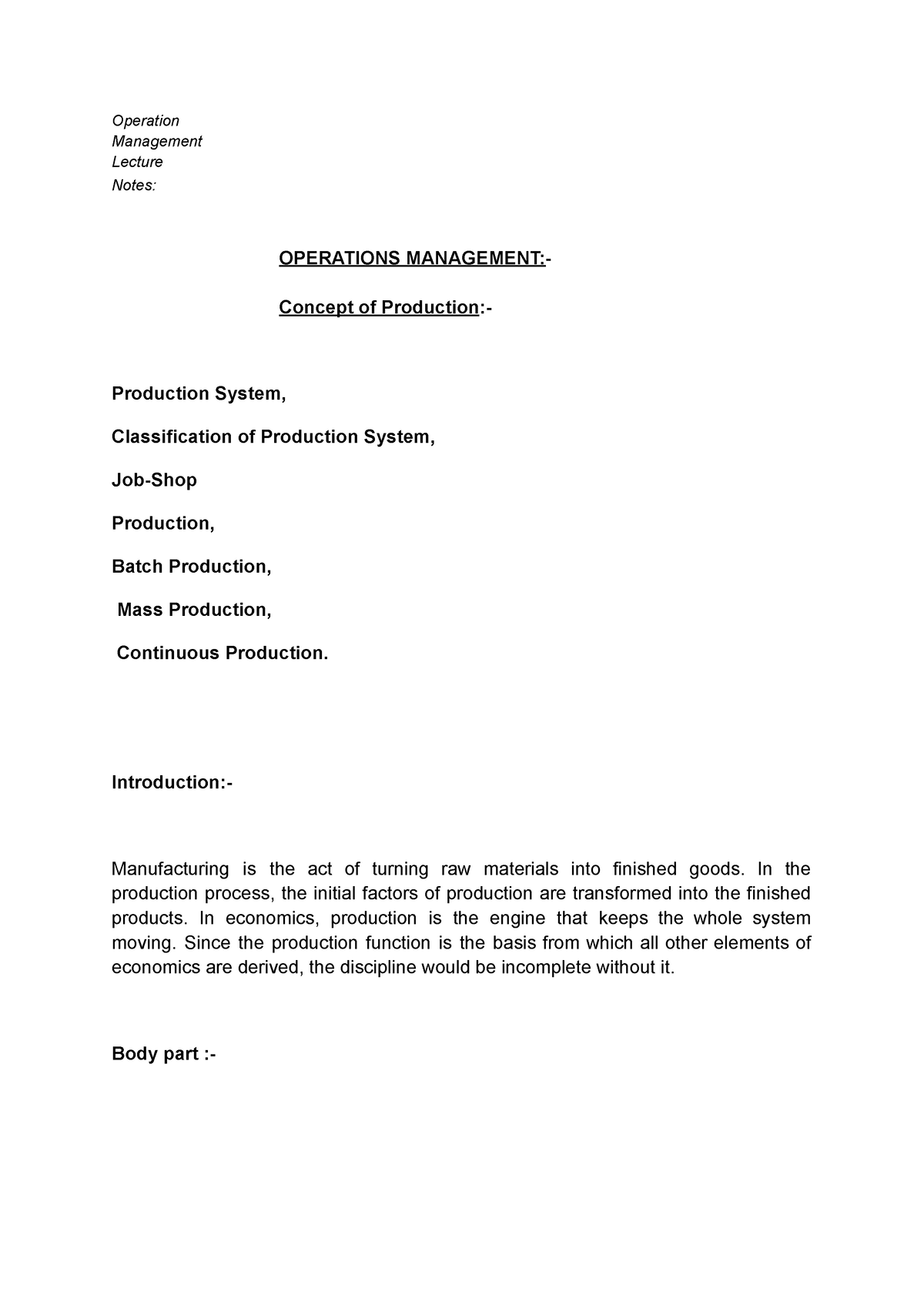 Classification of Production System - Operation Management Lecture ...