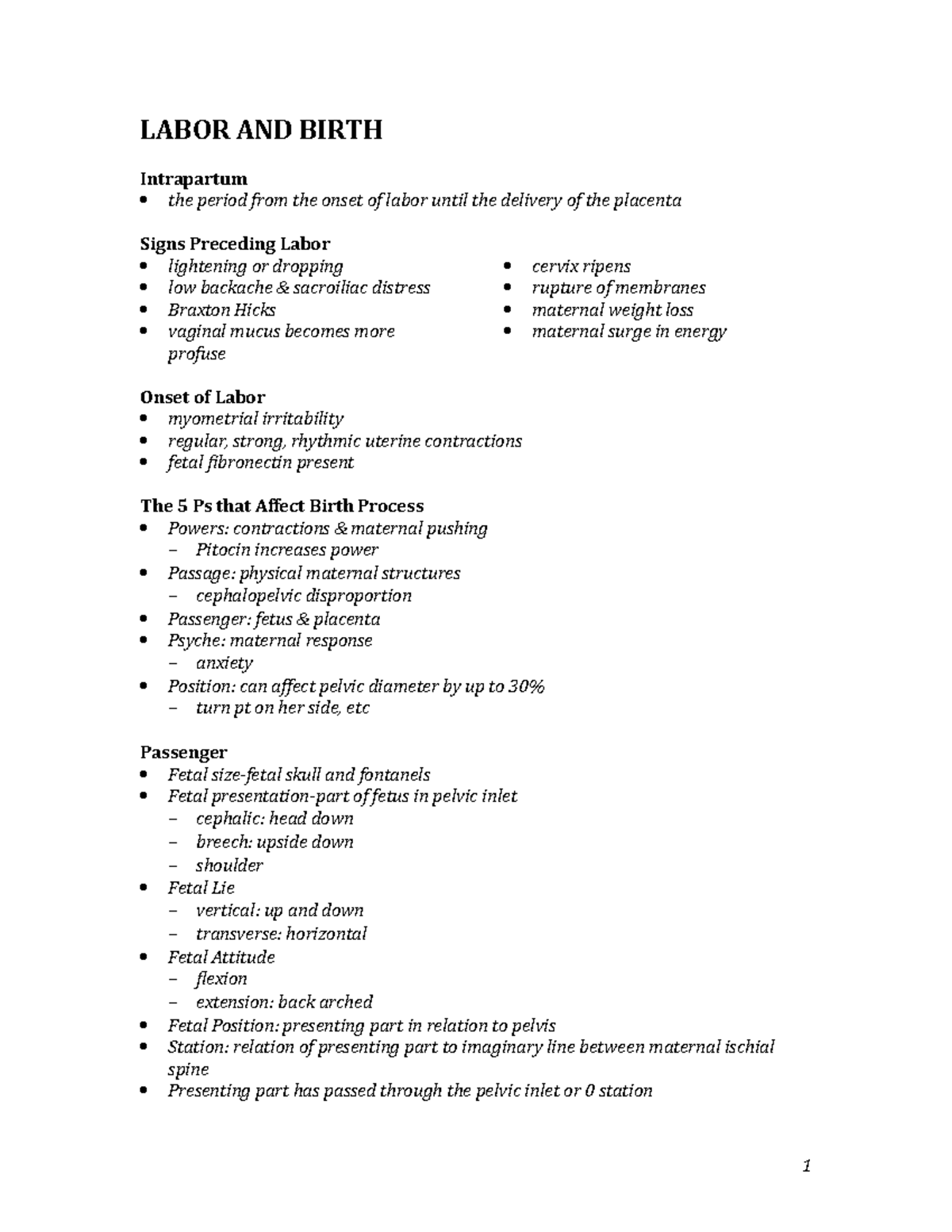Maternal & Child Nur 344 Test 2 Study Guide - LABOR AND BIRTH ...