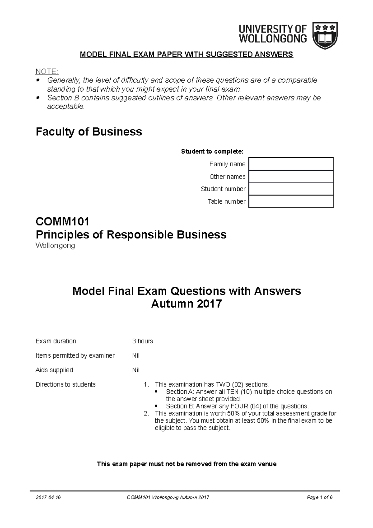 Model Final Exam Paper with Suggested Answers - Studocu