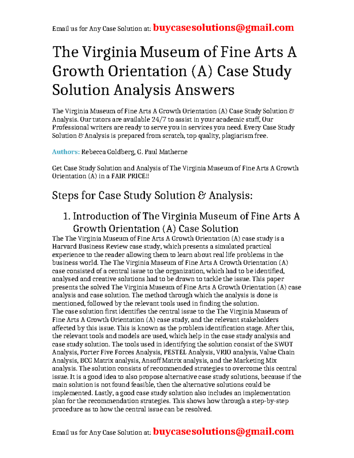 Case Solution The Virginia Museum of Fine Arts A Growth Orientation (A ...