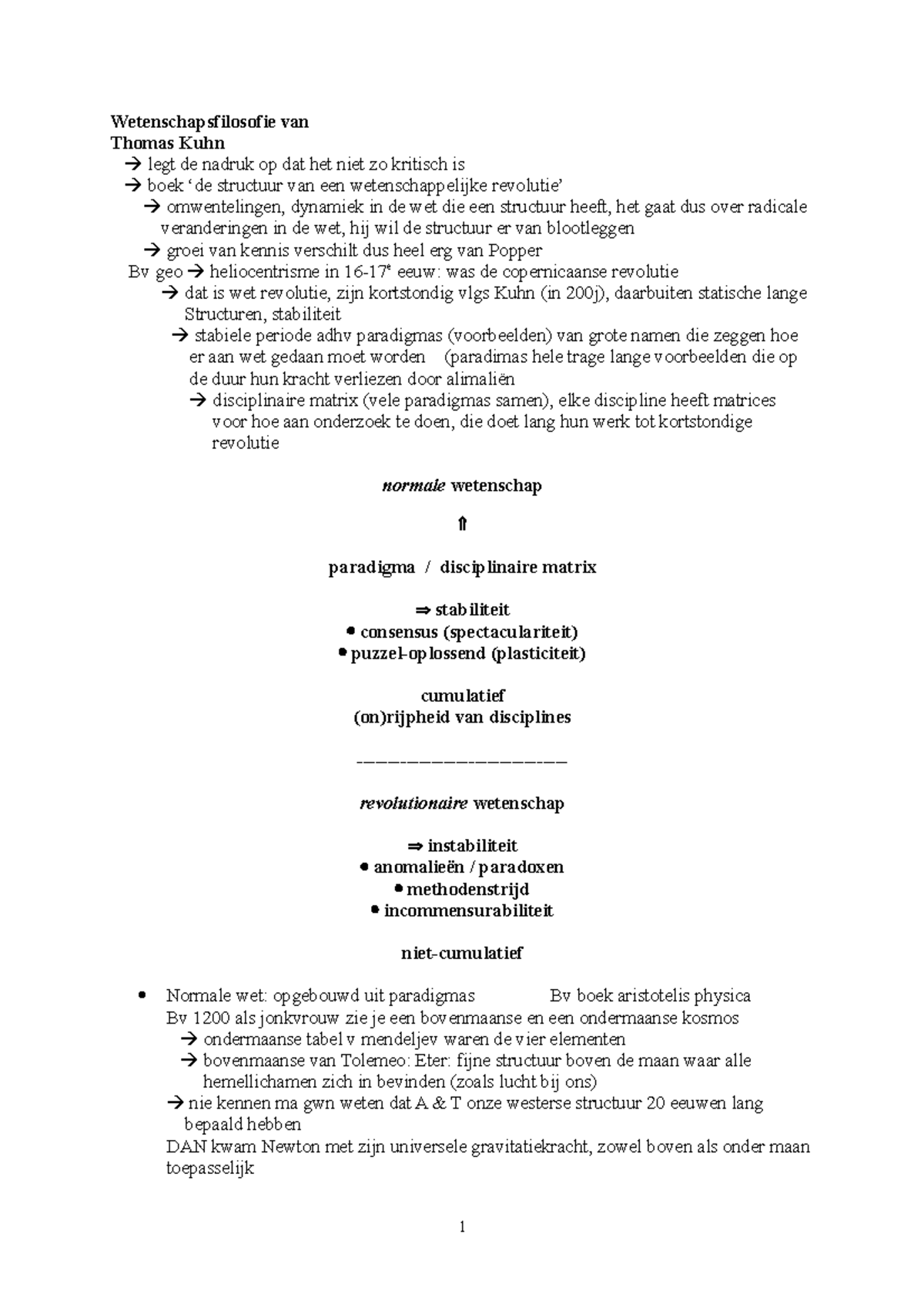 Schema KUHN Filosofie Wetenschapsfilosofie van Thomas Kuhn legt de