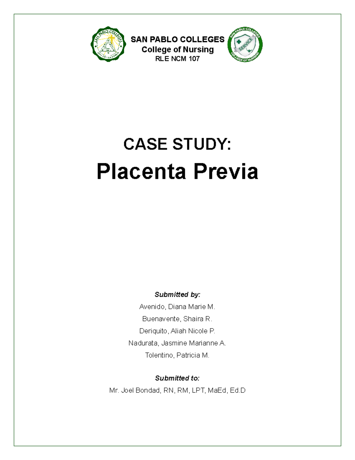 nursing case study on placenta previa