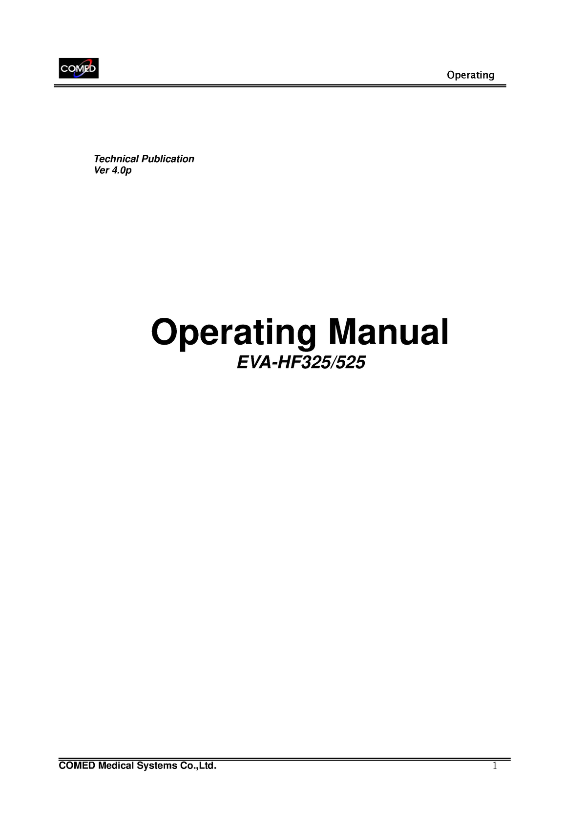 Comed EVA-HF325, 525 X-Ray - User manual - Technical Publication Ver 4 ...