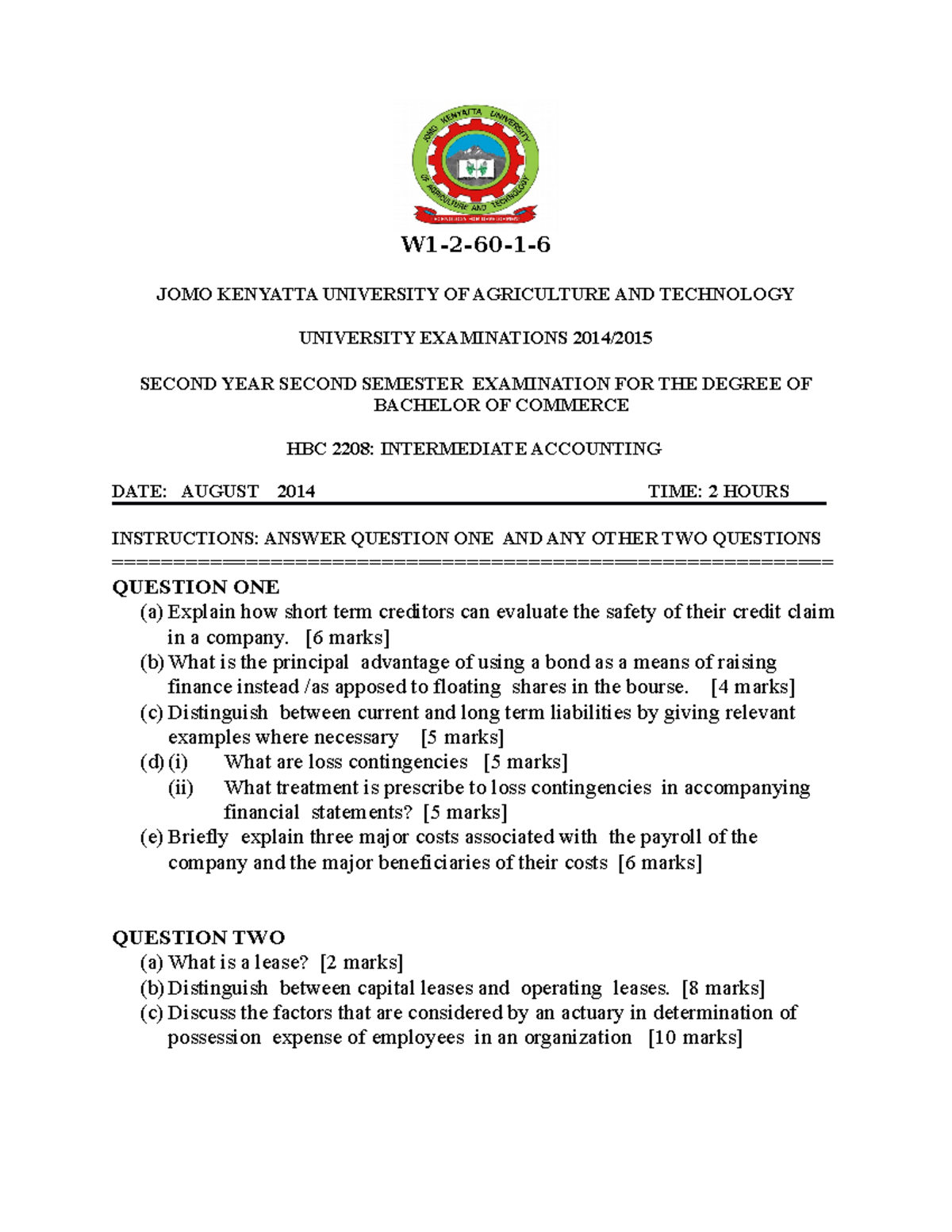 HBC 2208 Intermediate Accounting - W1-2-60-1- JOMO KENYATTA UNIVERSITY ...