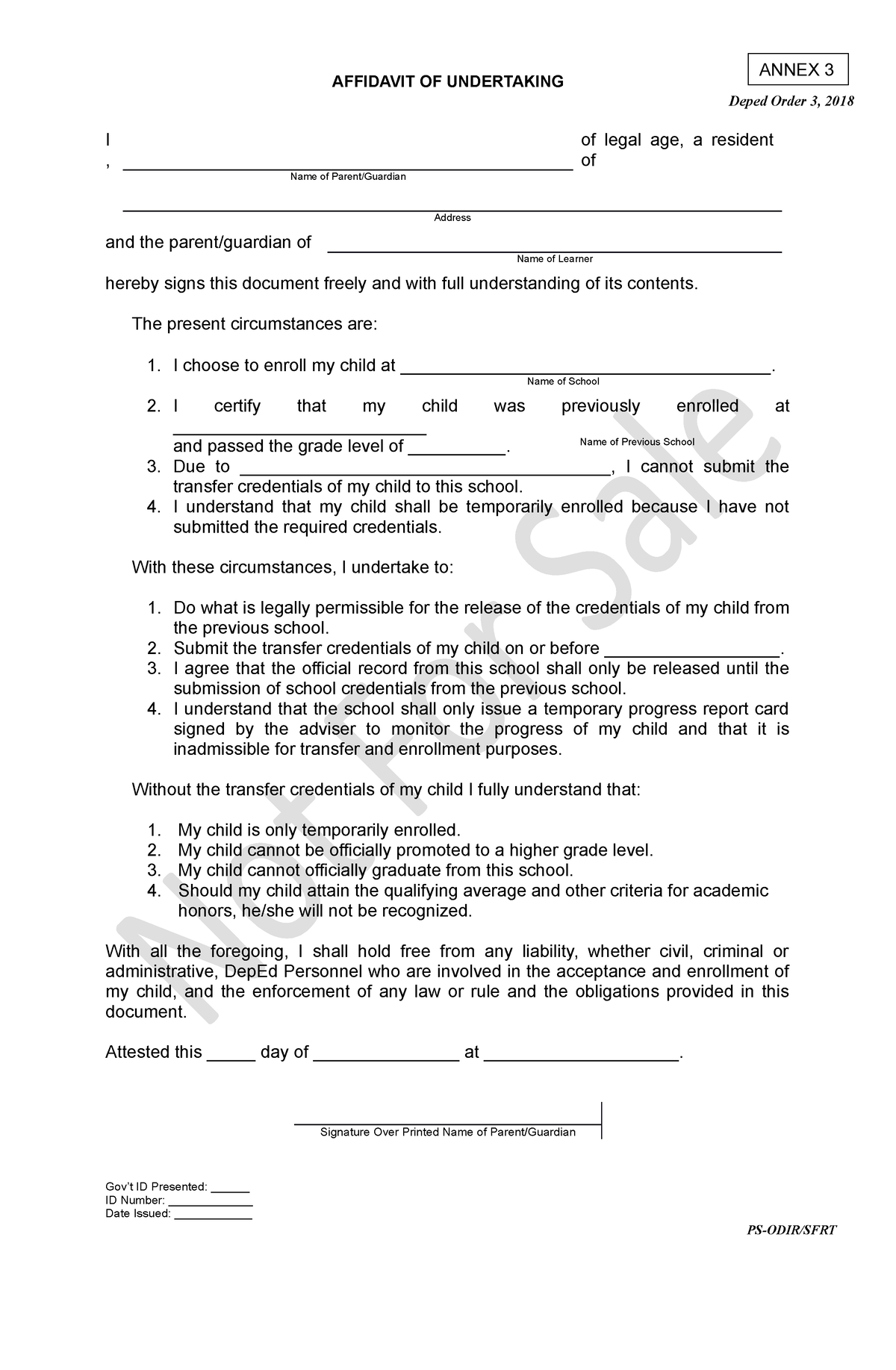 Annex 3 Affidavit Of Undertaking Do 3 2018 Template Affidavit Of Undertaking I Of Legal Age 4305