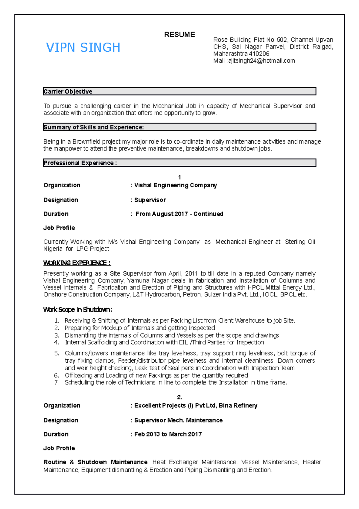 Vipin Singh Resume xyz RESUME - Thumb 1200 1698 
