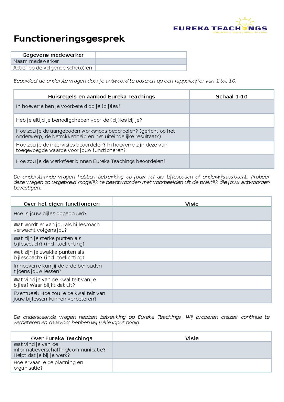 Format Functioneringsgesprek ET Functioneringsgesprek Beoordeel De