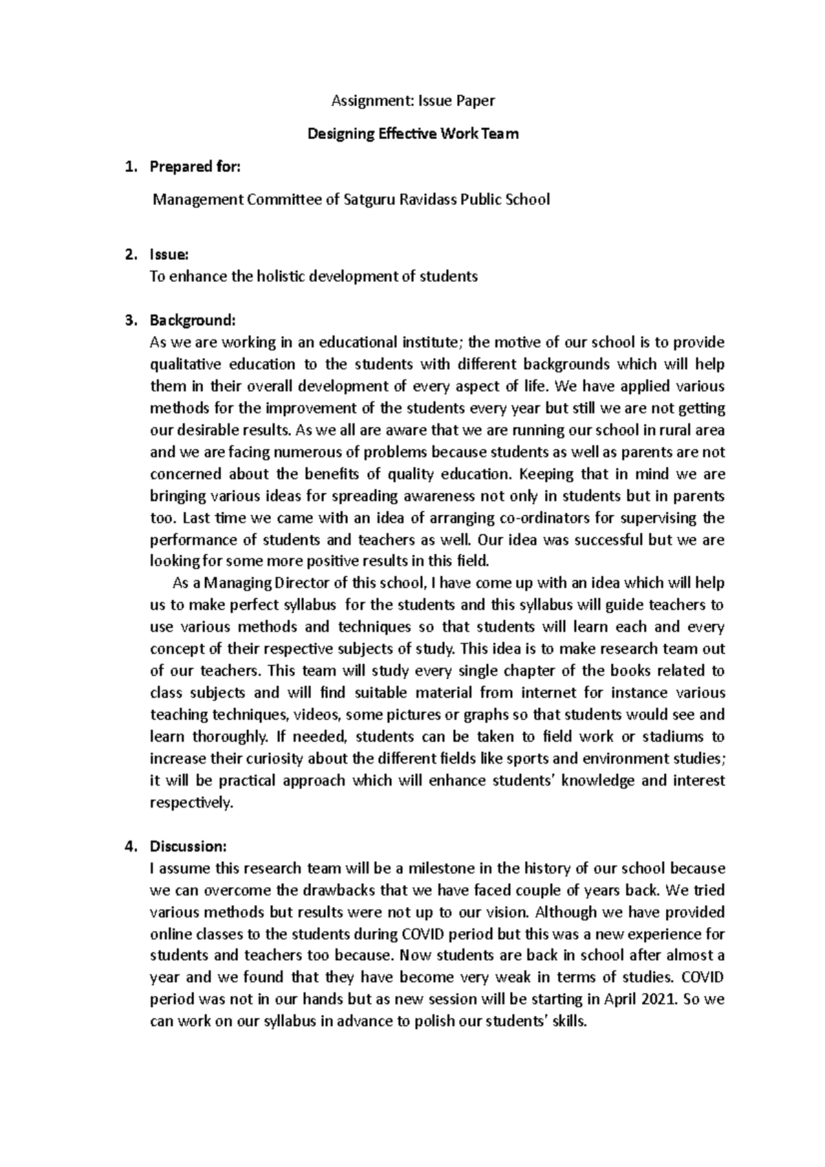 Issue Paper Assignment - Assignment: Issue Paper Designing Effective ...