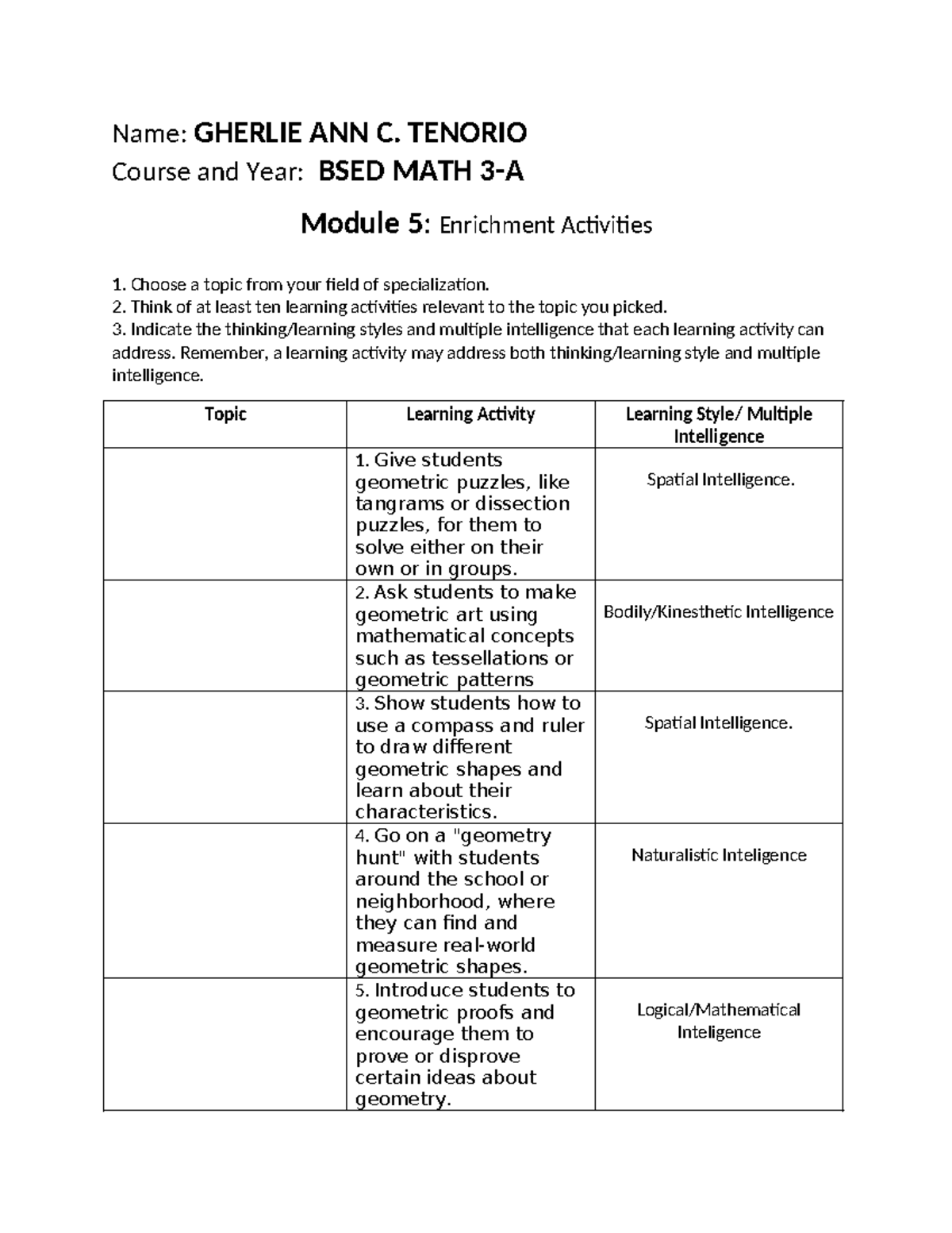 Answer In Module 5-10 In PED 105- GHERLIE ANN TENORIO- BSED MATH 3-A ...