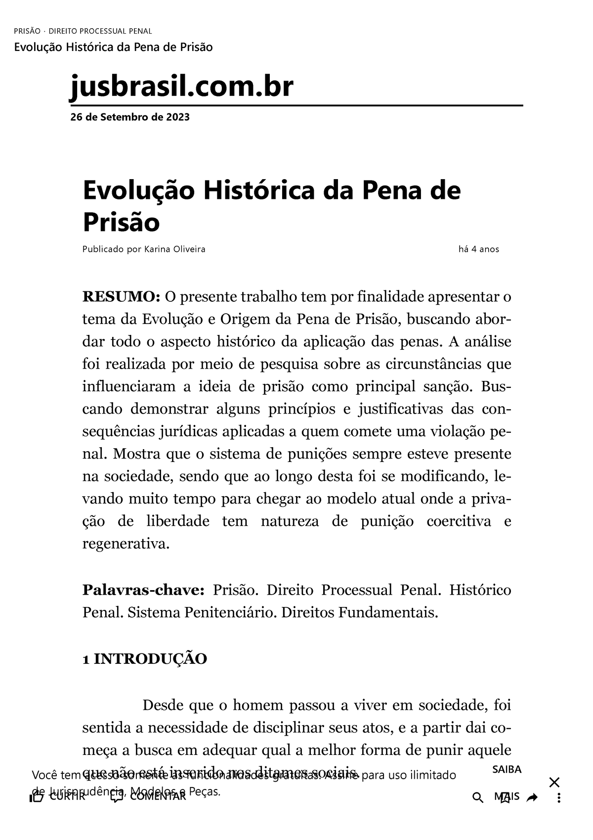 Evolução Histórica Da Pena De Prisão Jusbrasil - Jusbrasil.com 26 De ...