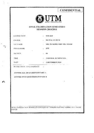Final Examination Semester I Session 1011_Digital Systems - FINAL ...