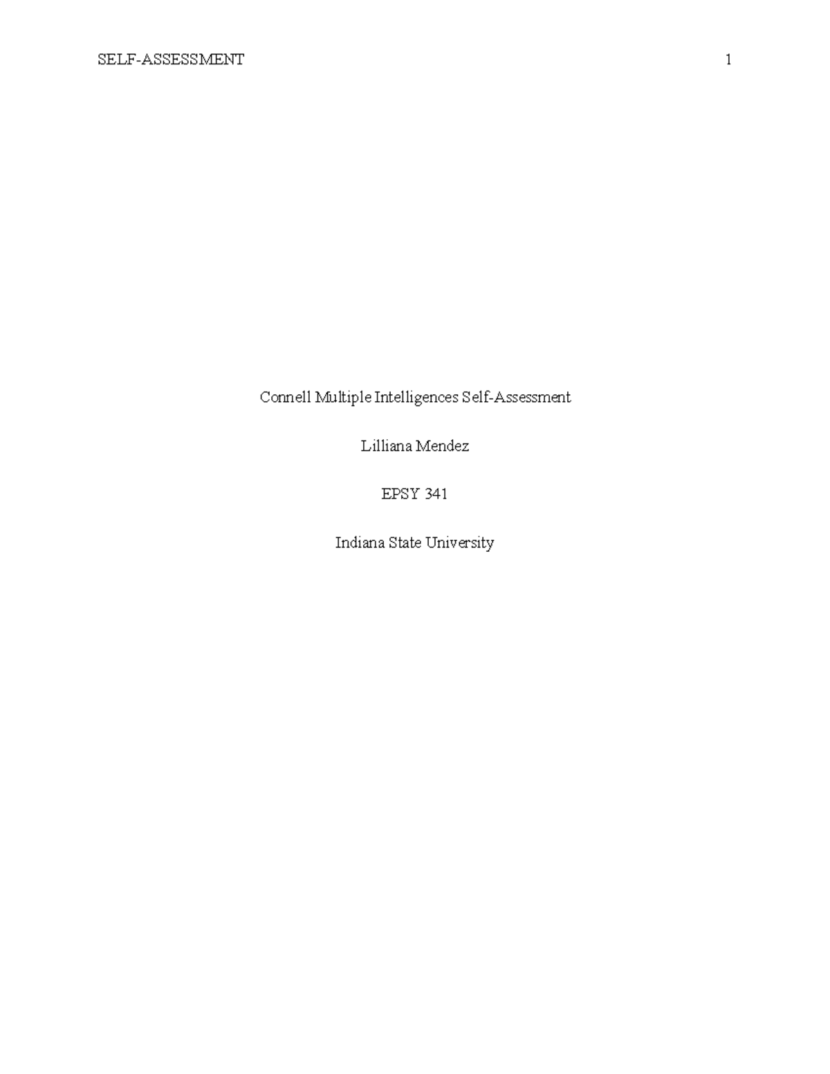 Reflection Paper 5 - SELF-ASSESSMENT 1 Connell Multiple Intelligences ...