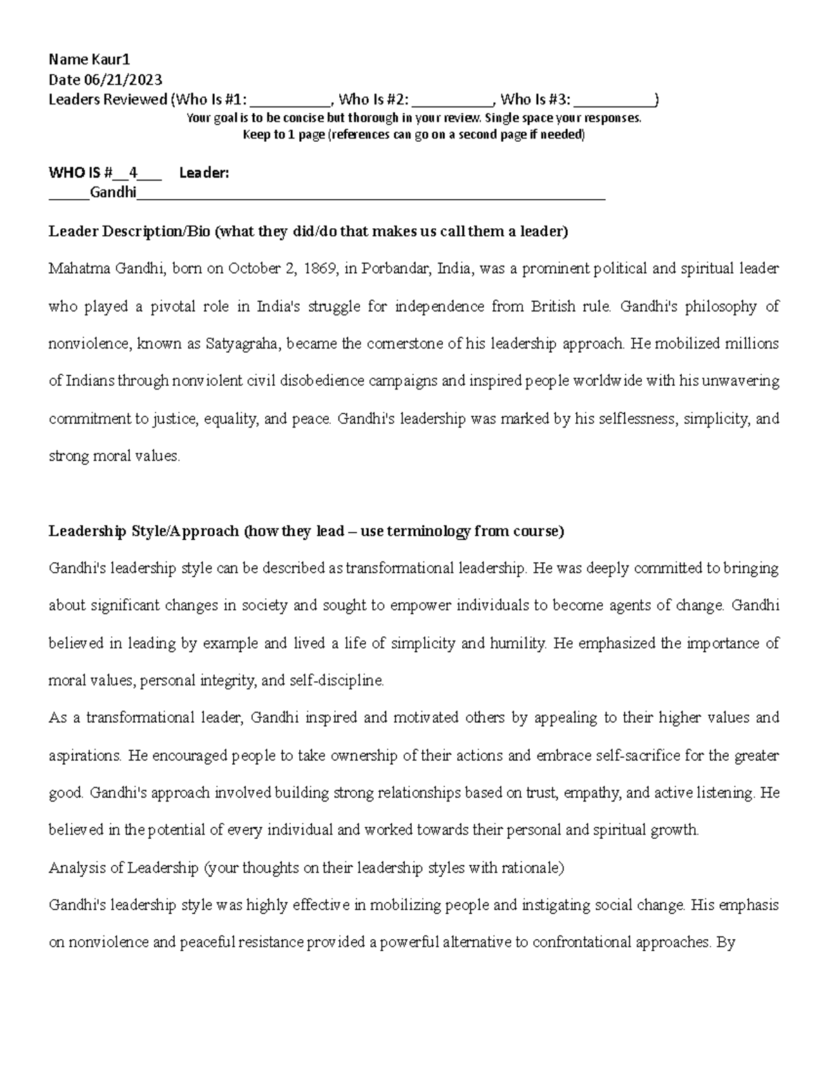 Who Is Worksheet4 week 4 assignment Name Kaur Date 06/21/ Leaders