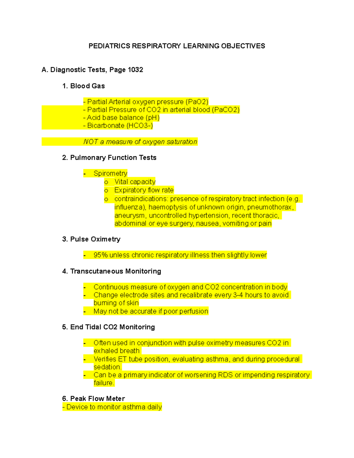 Pediatric Respiratory Objectives - PEDIATRICS RESPIRATORY LEARNING ...