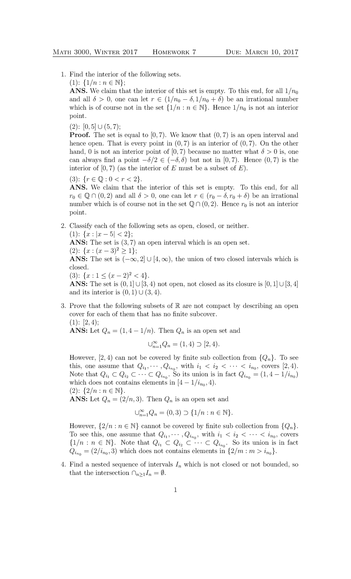 HW7solution - Assignment solutions - Math 3000, Winter 2017 Homework 7 ...