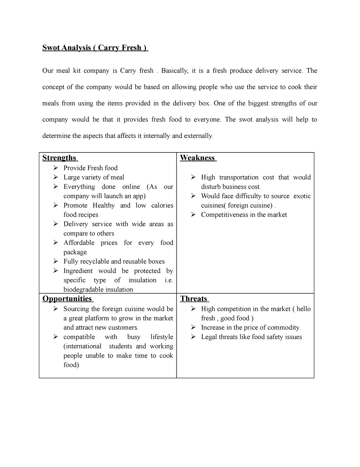 Analysis of a typical food box