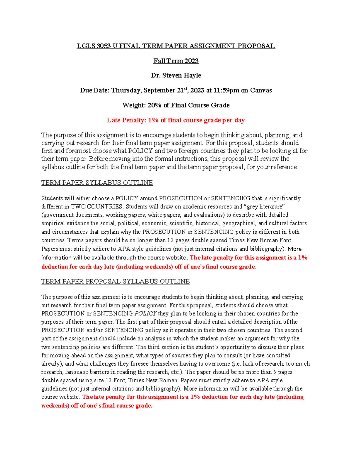 LGLS 3053 Term Paper Proposal Assignment Instructions - LGLS 3053 U ...