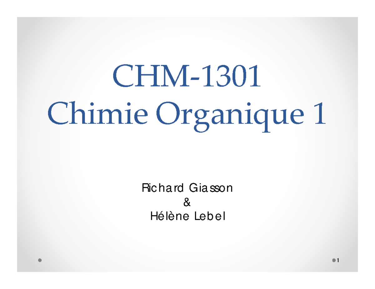 Chapitre 1 - Cours De Chimie Organique 1 - CHM‐ 1301 Chimie Organique 1 ...