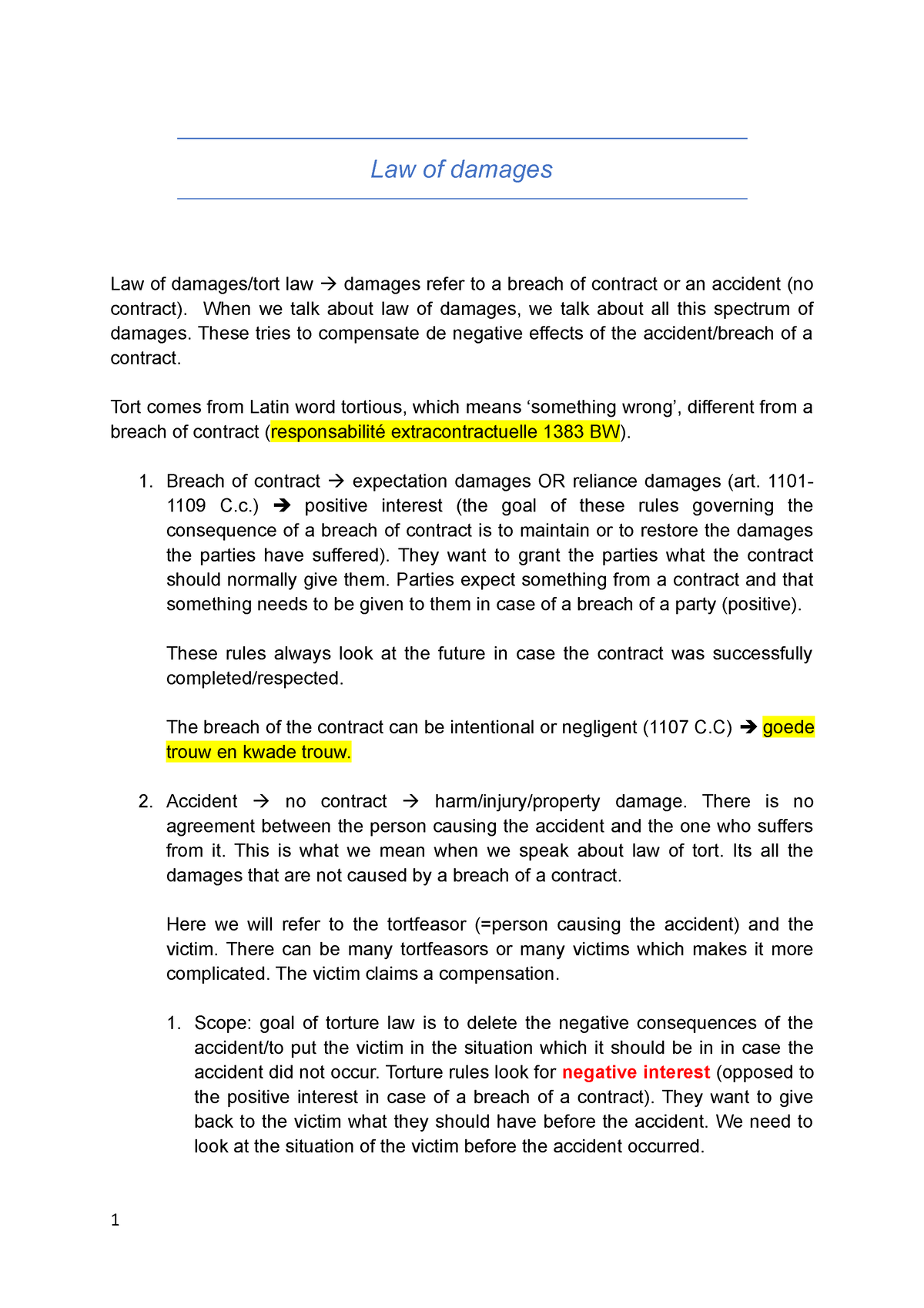 law of damages assignment 2 2021