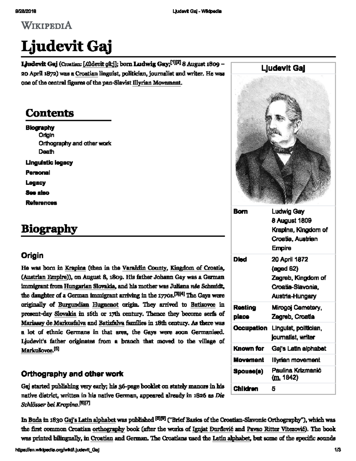 GoodClassReading - Ljudevit Gaj Wikipedia WIKIPEDIA Ljudevit Gaj Ljudevit  Gaj (Croatian: born Ludwig - Studocu