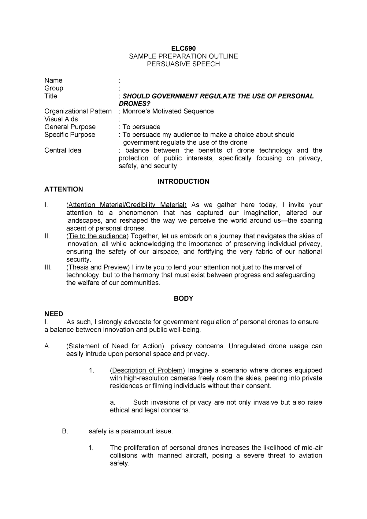 persuasive speech outline elc590