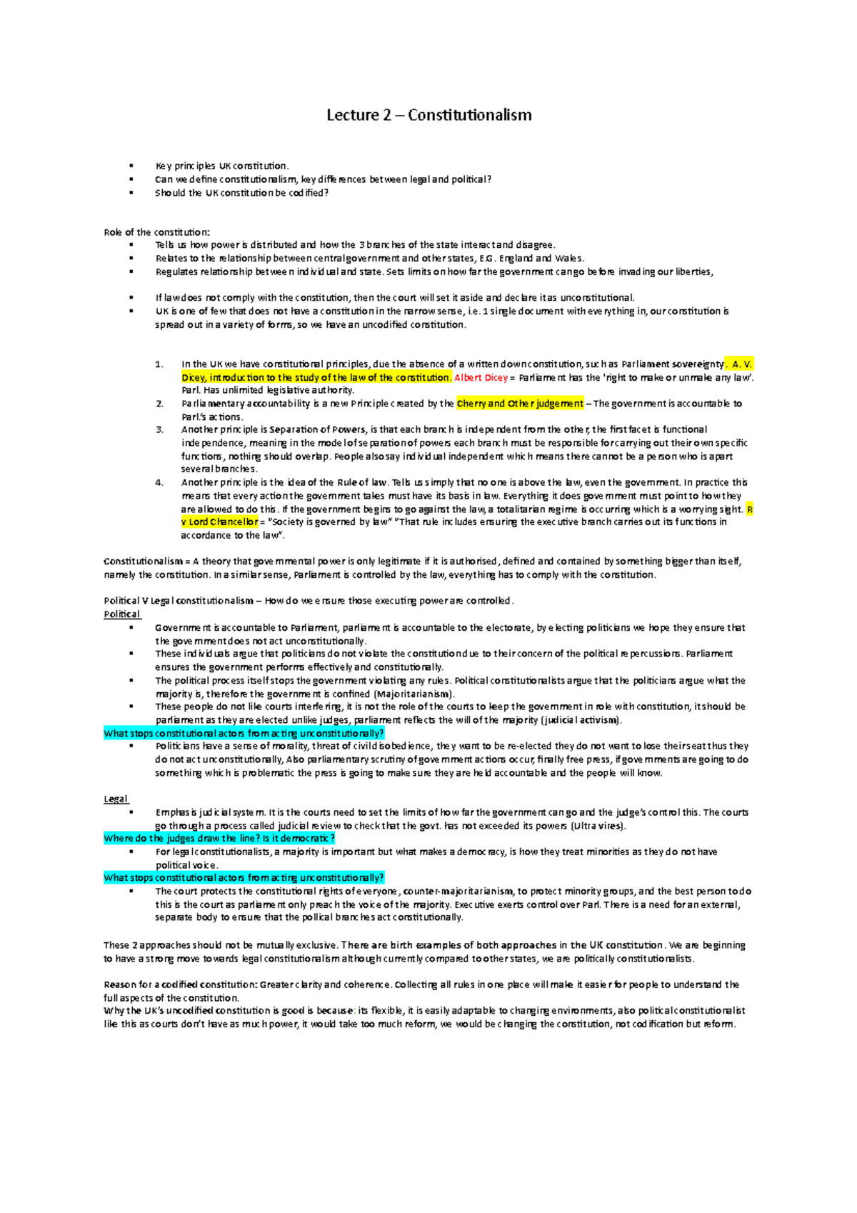 Lecture 2 – Constitutional Law - Lecture 2 – Constitutionalism Key ...